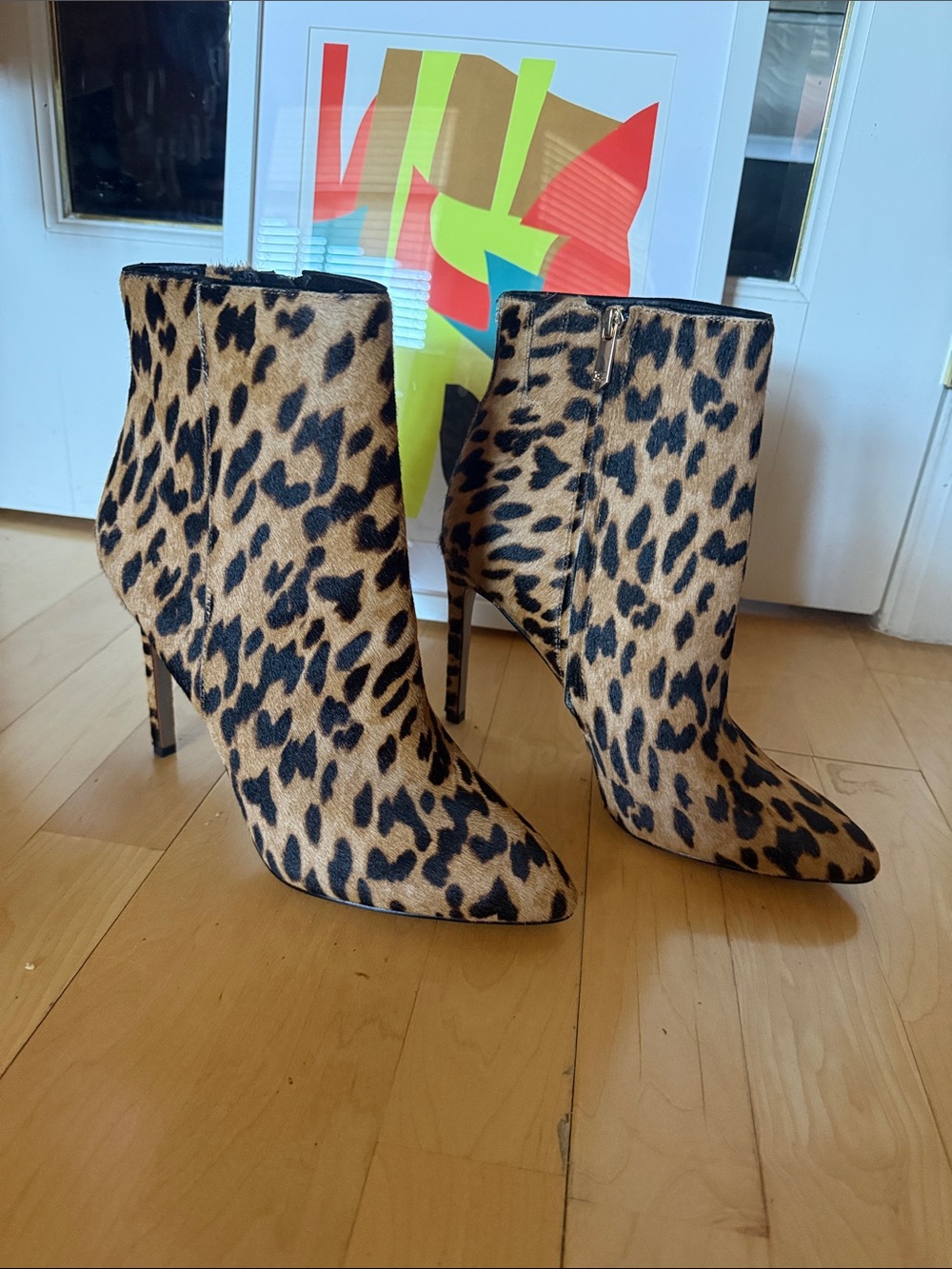 Sam Edelman Wren Leopard Print Pointed Toe Stiletto Ankle Boots - size 10